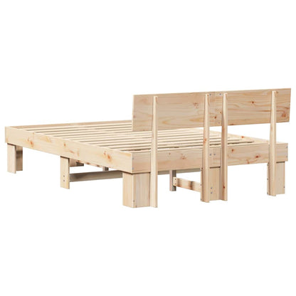 Bed Frame with Headboard Natural 140 x 190 cm Solid Pine Wood