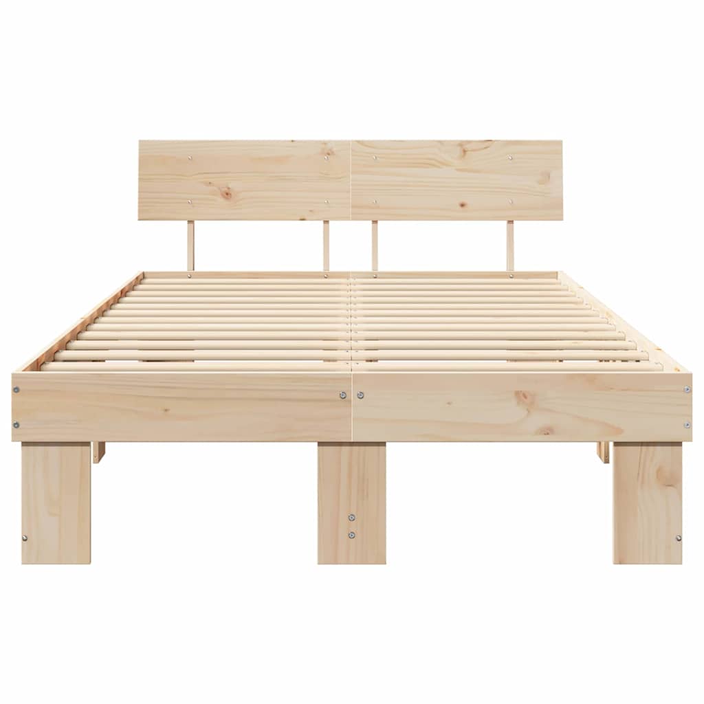 Bed Frame with Headboard Natural 140 x 190 cm Solid Pine Wood