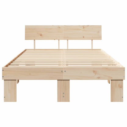 Bed Frame with Headboard Natural 140 x 190 cm Solid Pine Wood