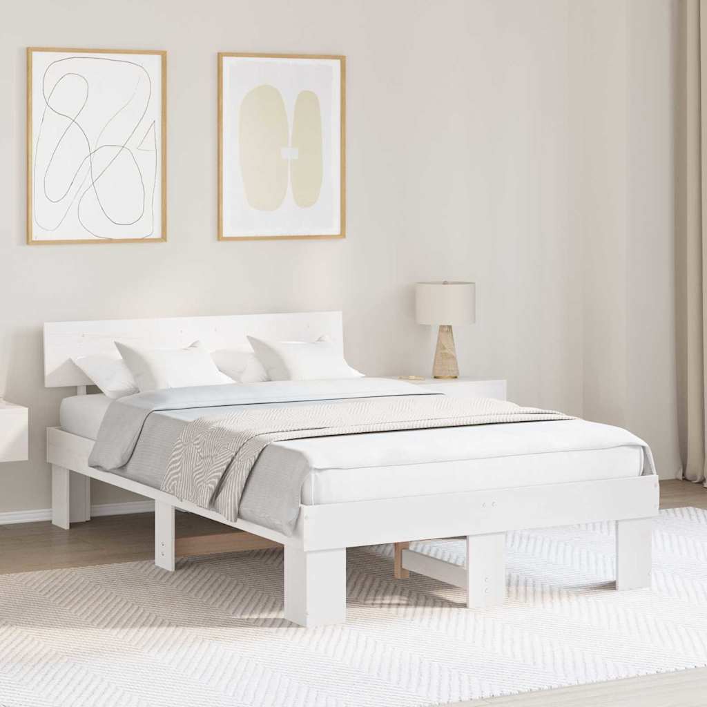 Bed Frame with Headboard White 140 x 190 cm Solid Pine Wood