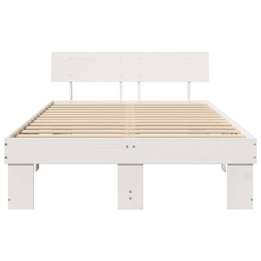 Bed Frame with Headboard White 140 x 190 cm Solid Pine Wood