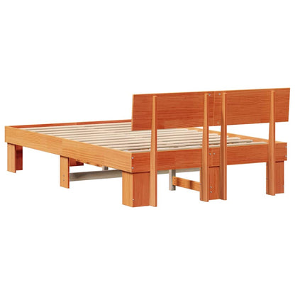 Bed Frame with Headboard Wax Brown 140 x 190 cm Solid Pine Wood
