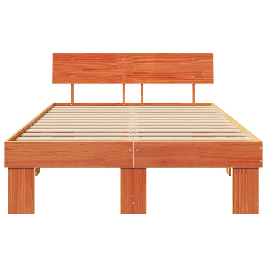 Bed Frame with Headboard Wax Brown 140 x 190 cm Solid Pine Wood