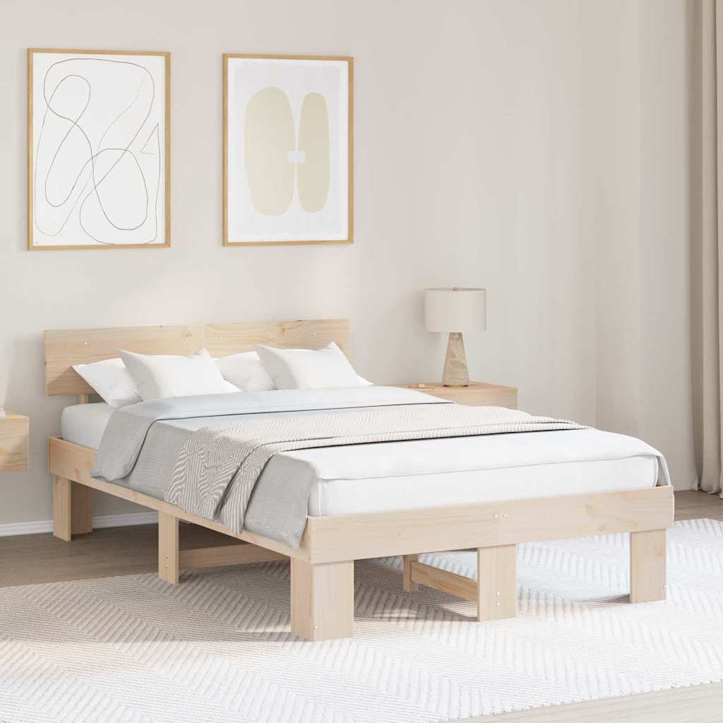 Bed Frame with Headboard Natural 135 x 190 cm Solid Pine Wood