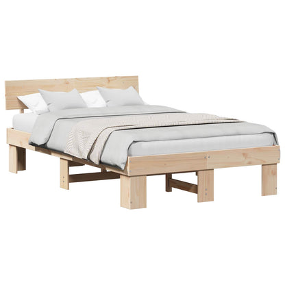 Bed Frame with Headboard Natural 135 x 190 cm Solid Pine Wood