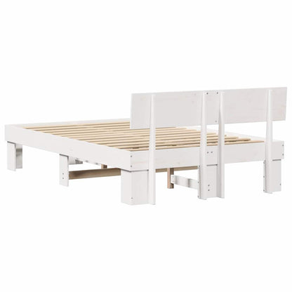 Bed Frame with Headboard White 135 x 190 cm Solid Pine Wood