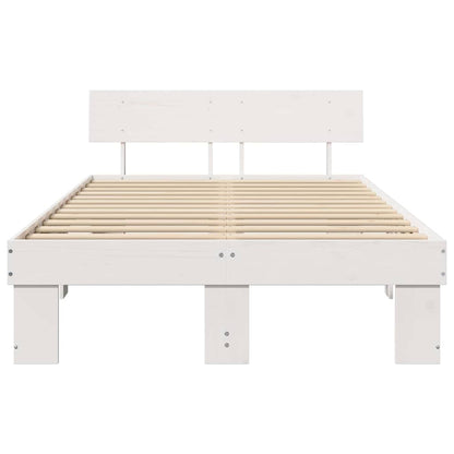 Bed Frame with Headboard White 135 x 190 cm Solid Pine Wood