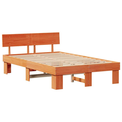 Bed Frame with Headboard Wax Brown 135 x 190 cm Solid Pine Wood