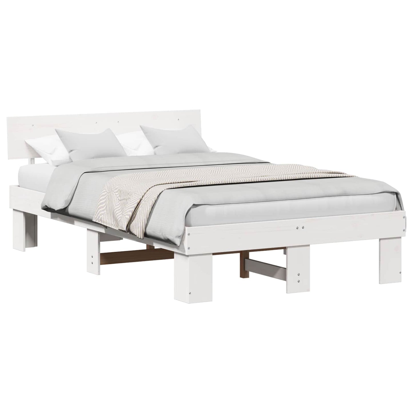 Bed Frame with Headboard White 120 x 190 cm Solid Pine Wood