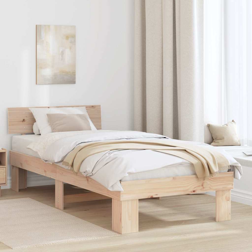 Bed Frame with Headboard Natural 100 x 200 cm Solid Pine Wood