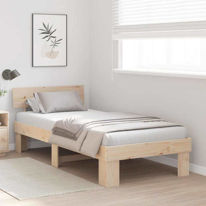 Bed Frame with Headboard Natural 100 x 200 cm Solid Pine Wood