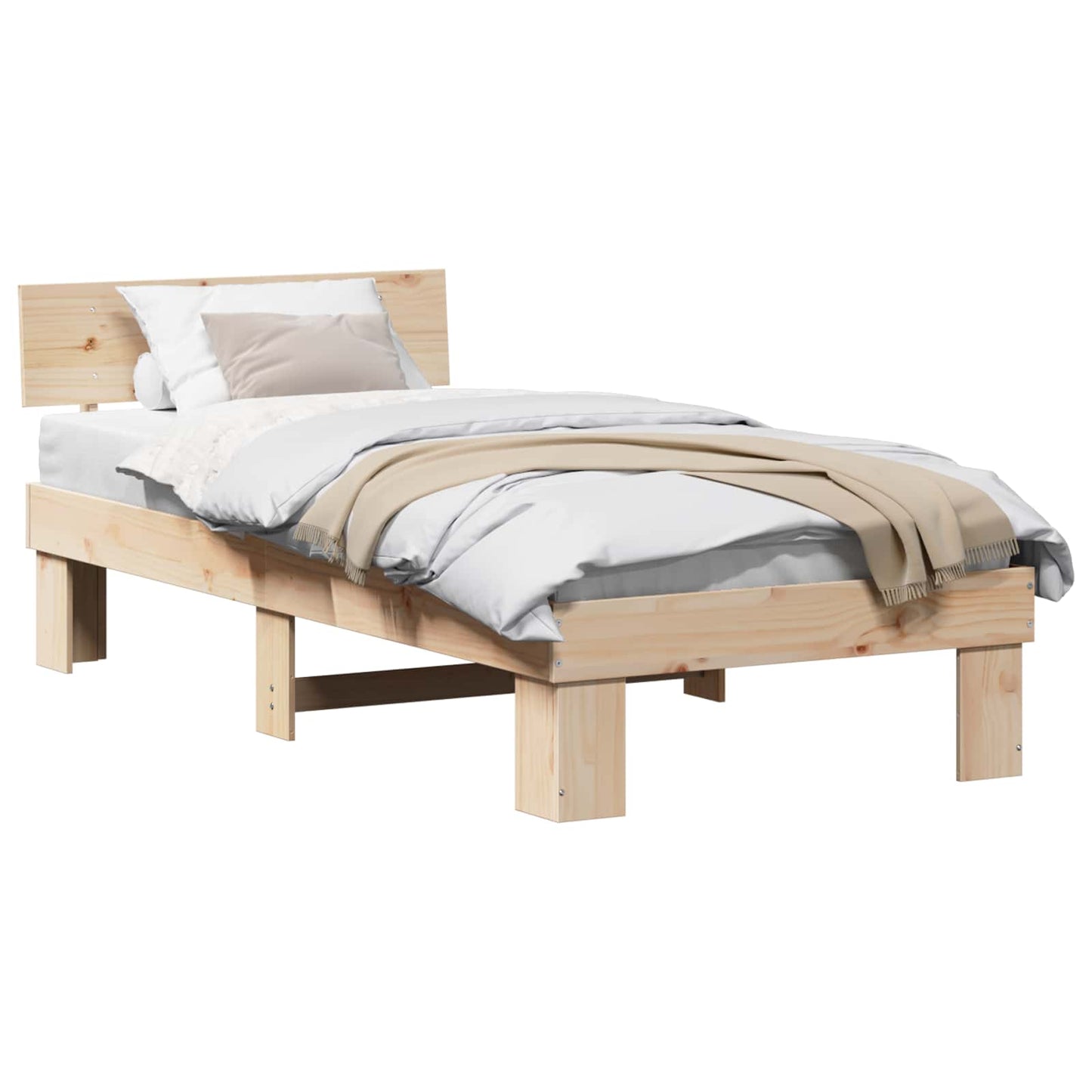 Bed Frame with Headboard Natural 100 x 200 cm Solid Pine Wood