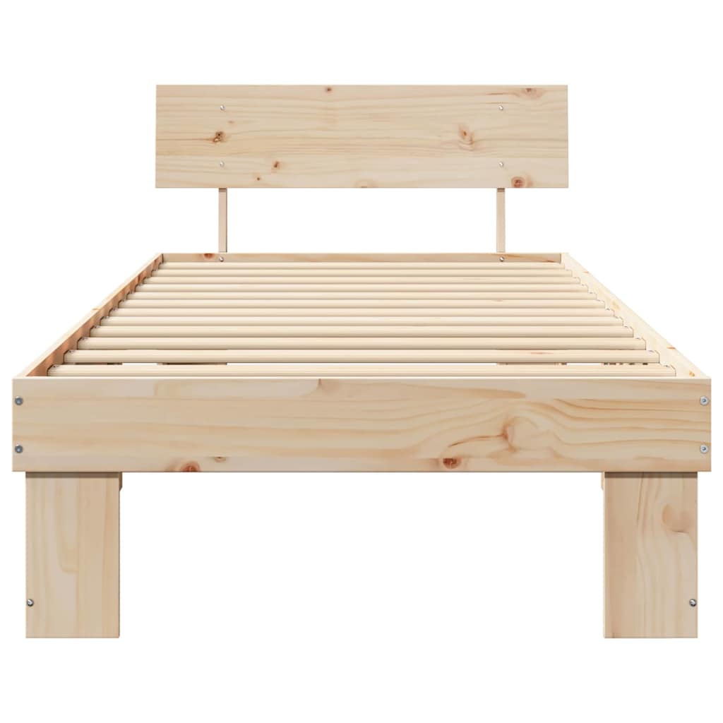 Bed Frame with Headboard Natural 90 x 200 cm Solid Pine Wood
