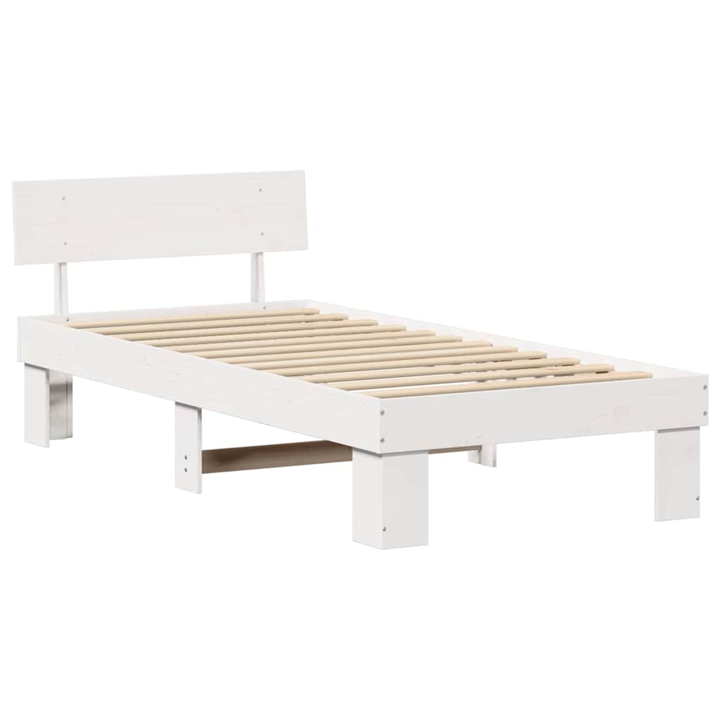 Bed Frame with Headboard White 90 x 200 cm Solid Pine Wood