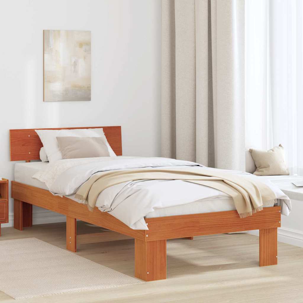 Bed Frame with Headboard Wax Brown 80 x 200 cm Solid Pine Wood