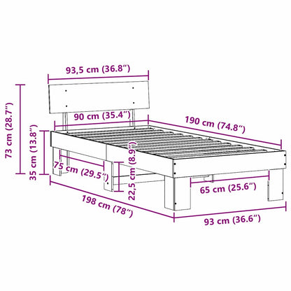 Bed Frame with Headboard Natural 90 x 190 cm Solid Pine Wood