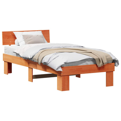 Bed Frame with Headboard Wax Brown 90 x 190 cm Solid Pine Wood