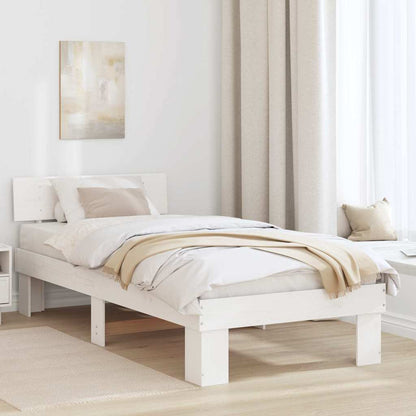 Bed Frame with Headboard White 75 x 190 cm Solid Pine Wood