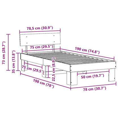 Bed Frame with Headboard Wax Brown 75 x 190 cm Solid Pine Wood