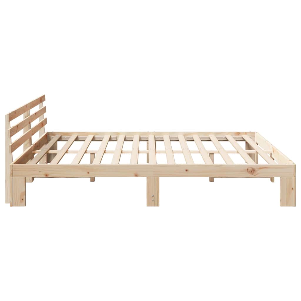 Bed Frame with Headboard Natural 200 x 200 cm Solid Pine Wood