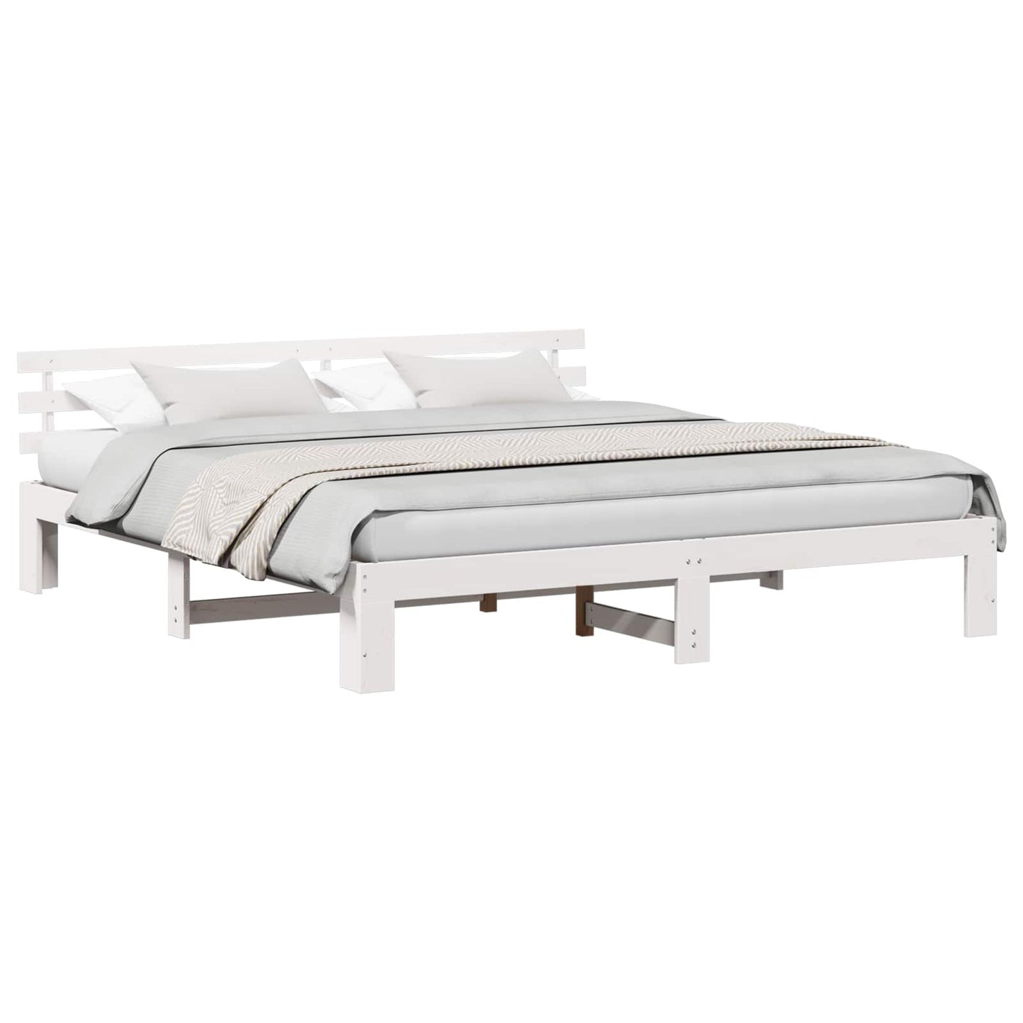 Bed Frame with Headboard White 200 x 200 cm Solid Pine Wood