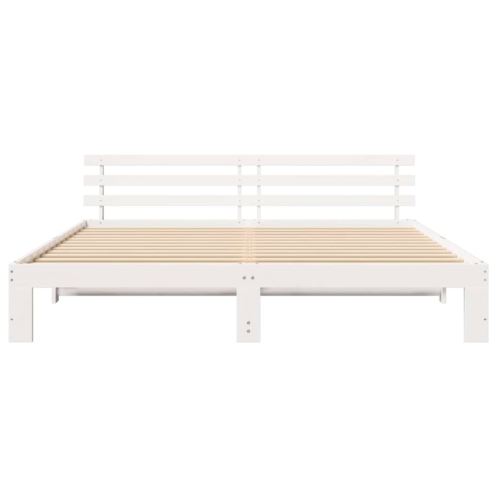Bed Frame with Headboard White 200 x 200 cm Solid Pine Wood
