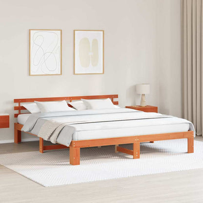 Bed Frame with Headboard Wax Brown 200 x 200 cm Solid Pine Wood