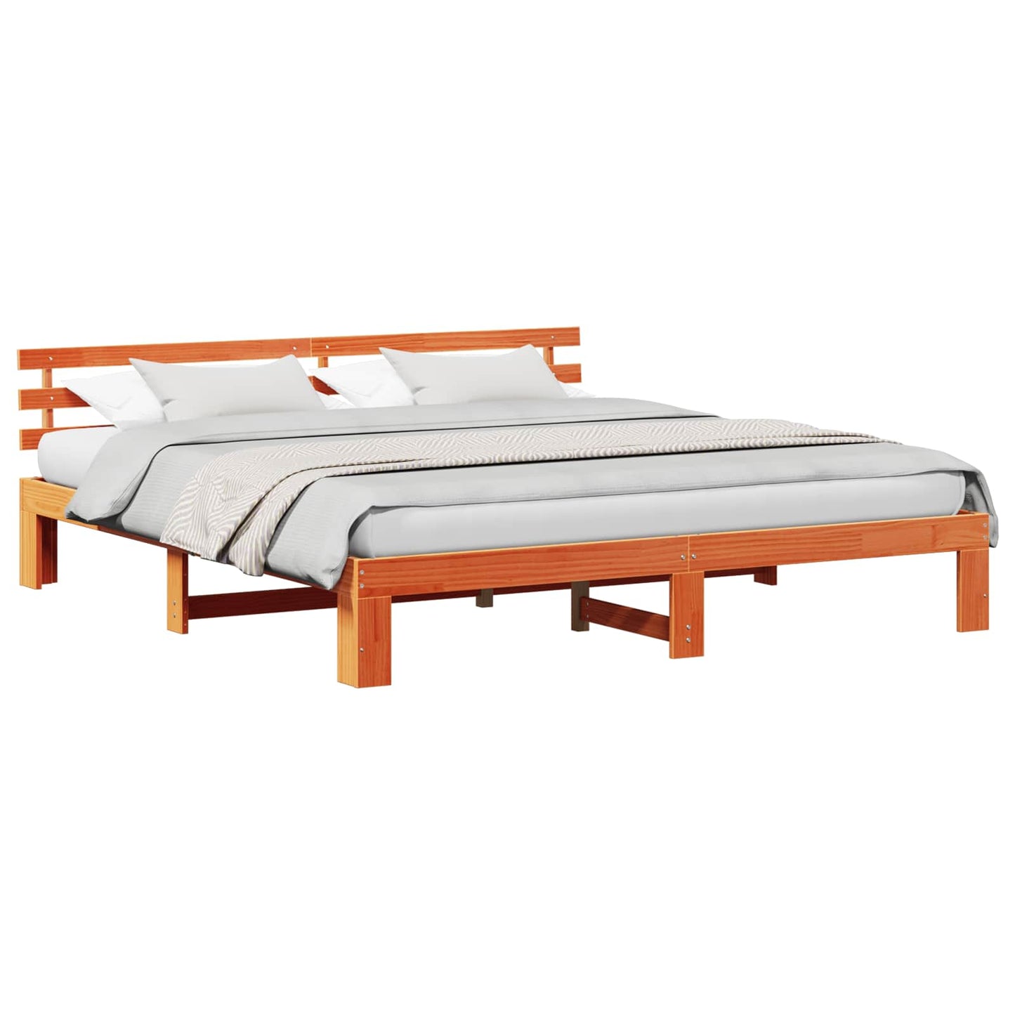 Bed Frame with Headboard Wax Brown 200 x 200 cm Solid Pine Wood