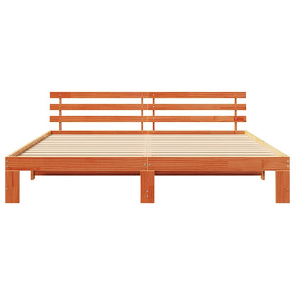 Bed Frame with Headboard Wax Brown 200 x 200 cm Solid Pine Wood