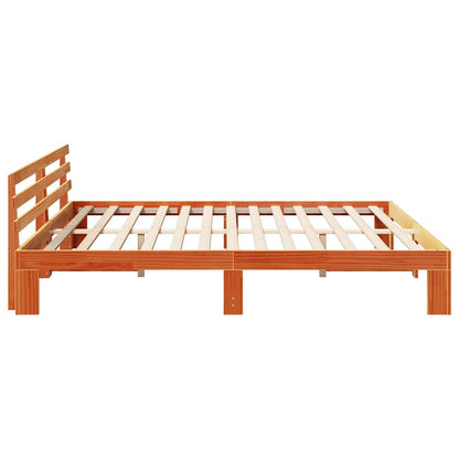 Bed Frame with Headboard Wax Brown 200 x 200 cm Solid Pine Wood