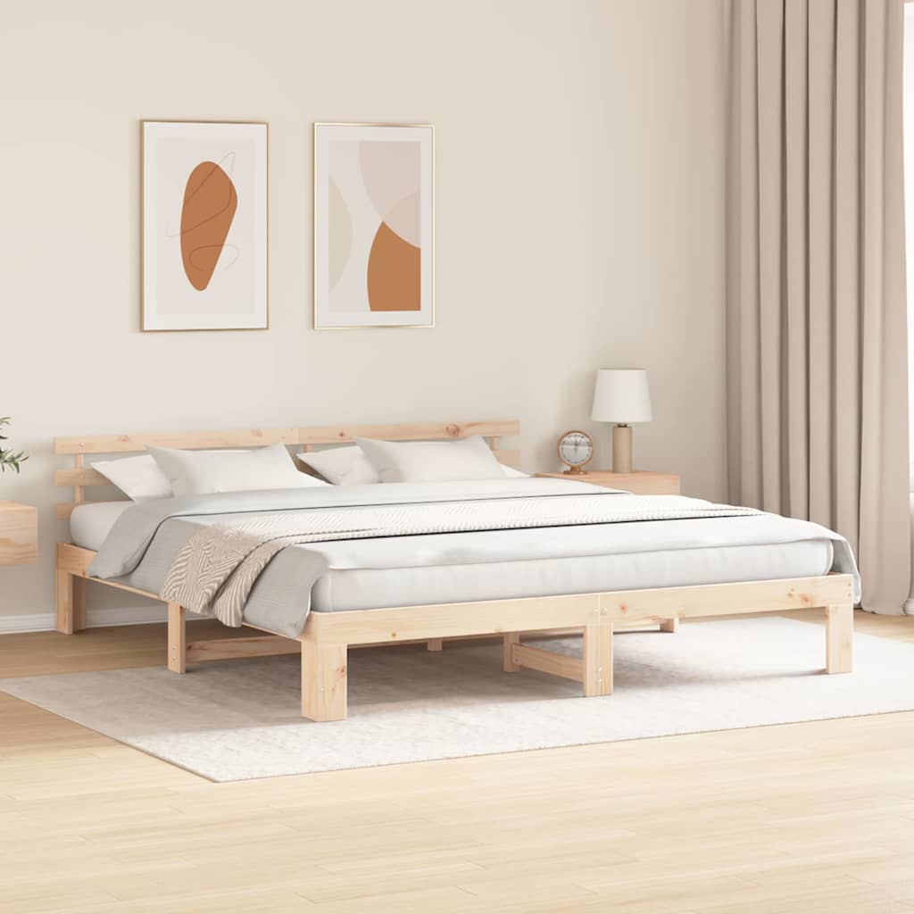 Bed Frame with Headboard Natural 180 x 200 cm Solid Pine Wood