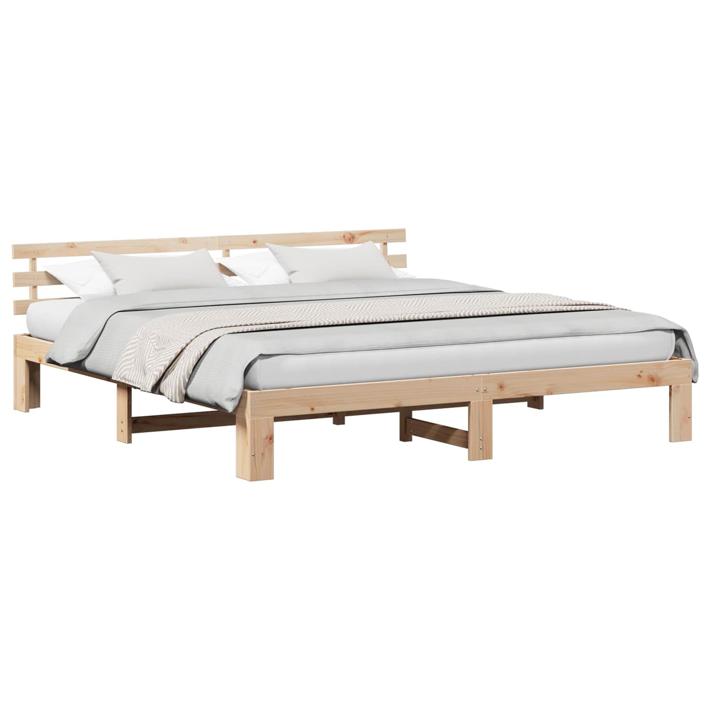 Bed Frame with Headboard Natural 180 x 200 cm Solid Pine Wood