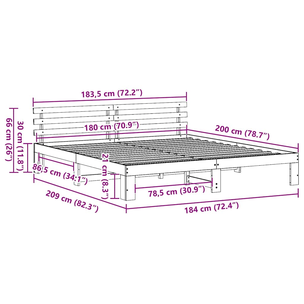 Bed Frame with Headboard White 180 x 200 cm Solid Pine Wood
