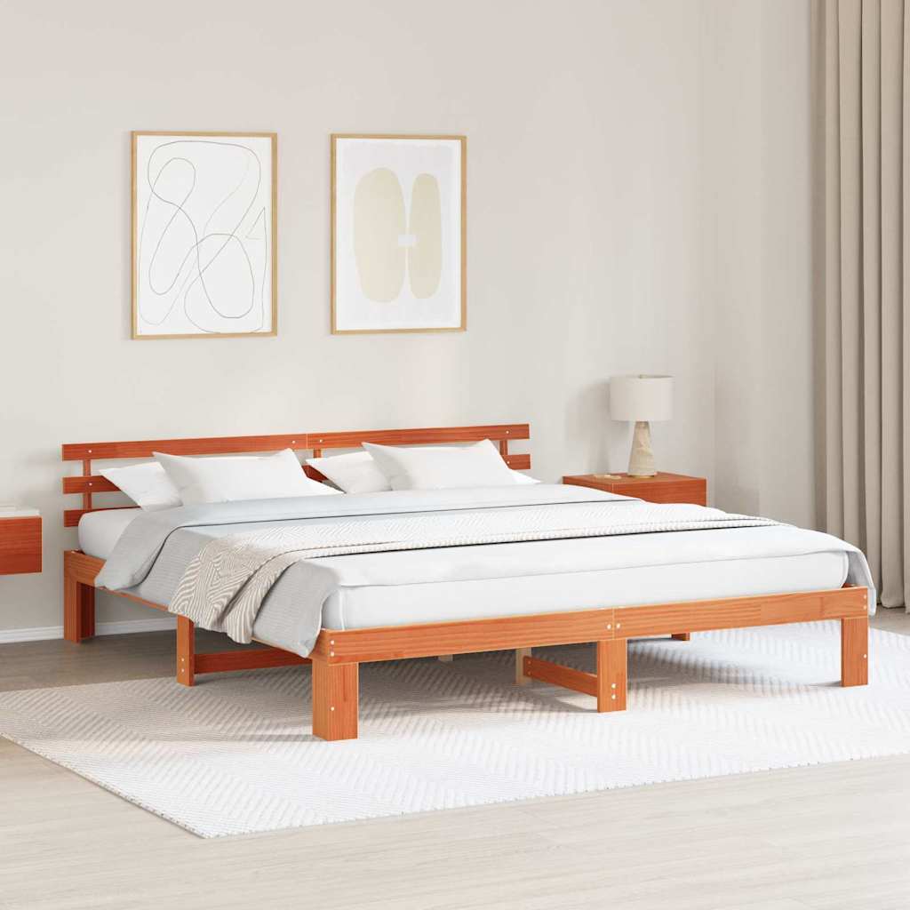 Bed Frame with Headboard Wax Brown 180 x 200 cm Solid Pine Wood