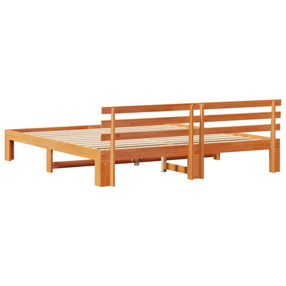 Bed Frame with Headboard Wax Brown 180 x 200 cm Solid Pine Wood