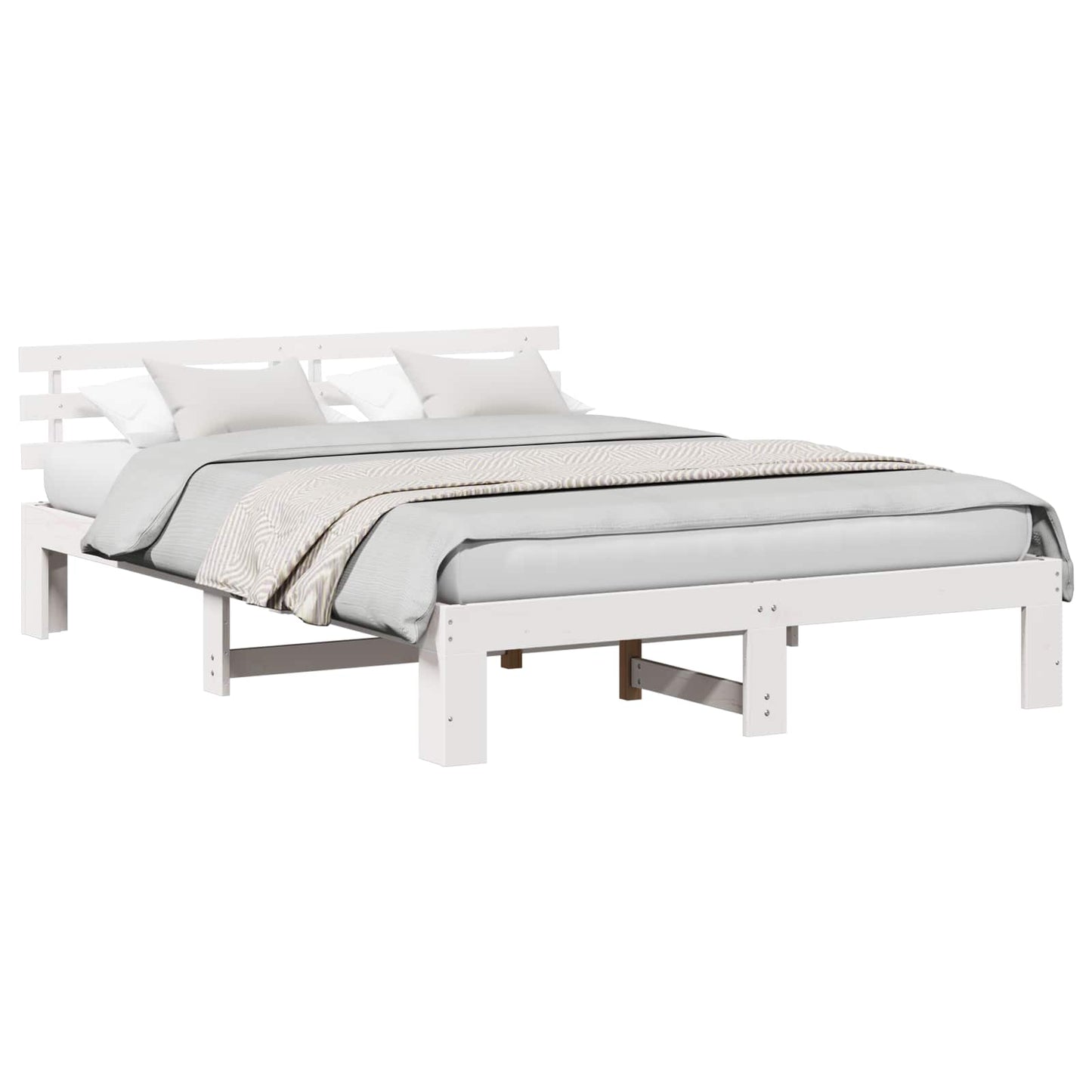 Bed Frame with Headboard White 160 x 200 cm Solid Pine Wood