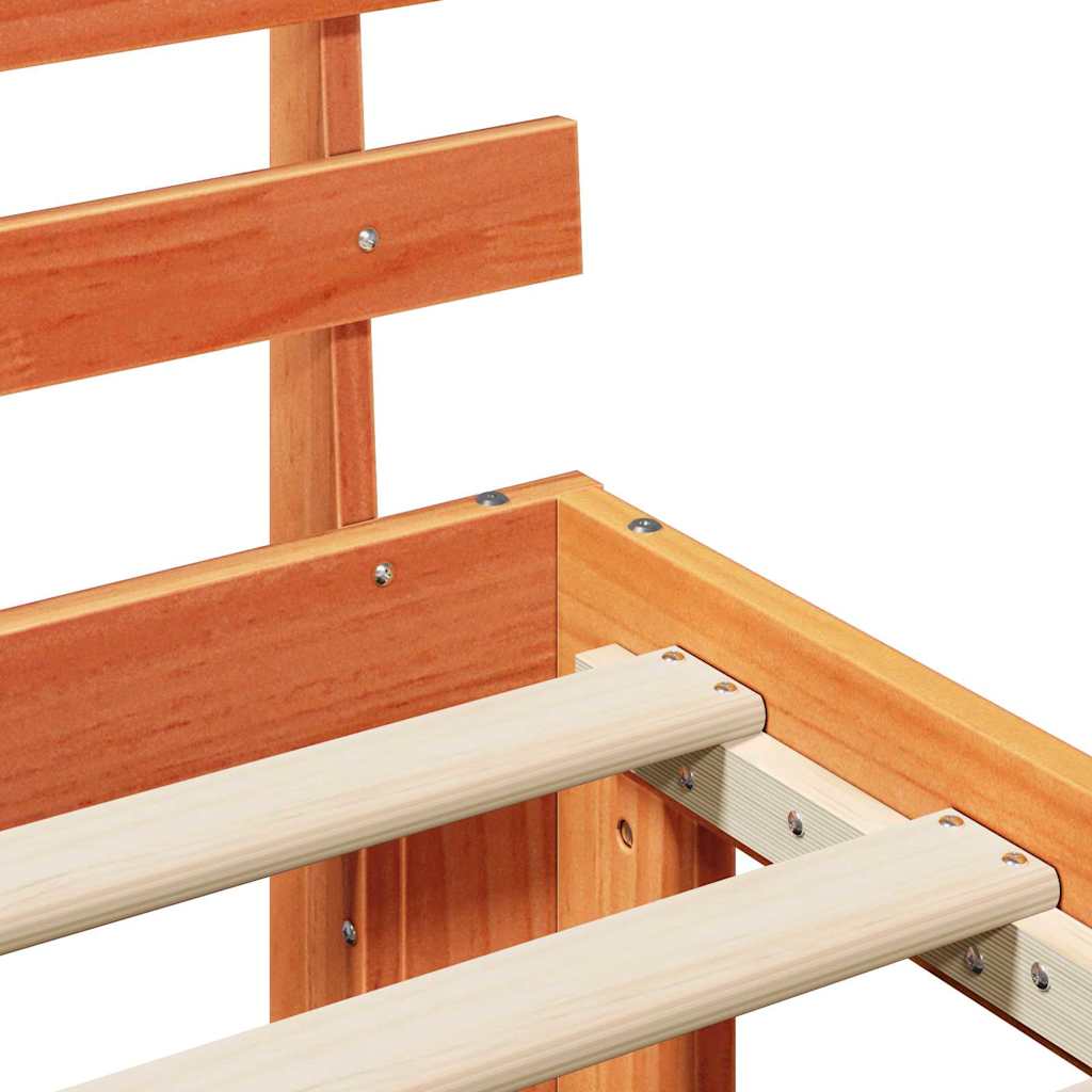 Bed Frame with Headboard Wax Brown 160 x 200 cm Solid Pine Wood