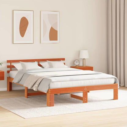 Bed Frame with Headboard Wax Brown 160 x 200 cm Solid Pine Wood