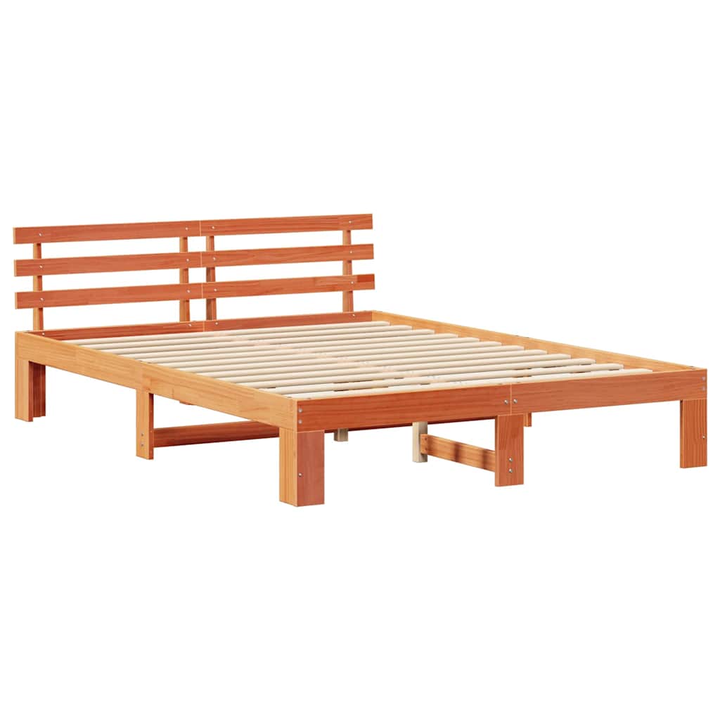 Bed Frame with Headboard Wax Brown 160 x 200 cm Solid Pine Wood