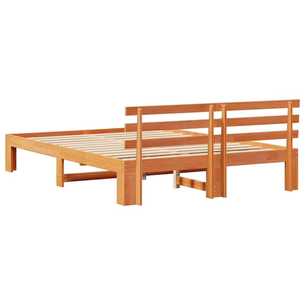 Bed Frame with Headboard Wax Brown 160 x 200 cm Solid Pine Wood