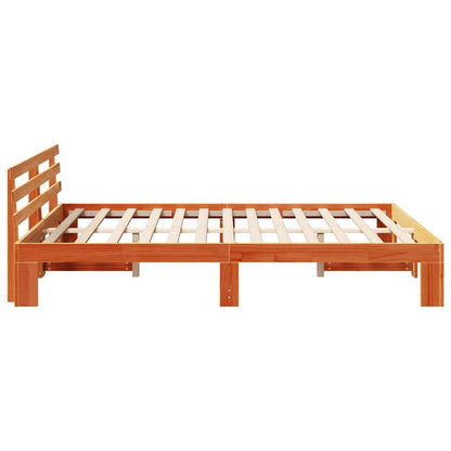 Bed Frame with Headboard Wax Brown 160 x 200 cm Solid Pine Wood