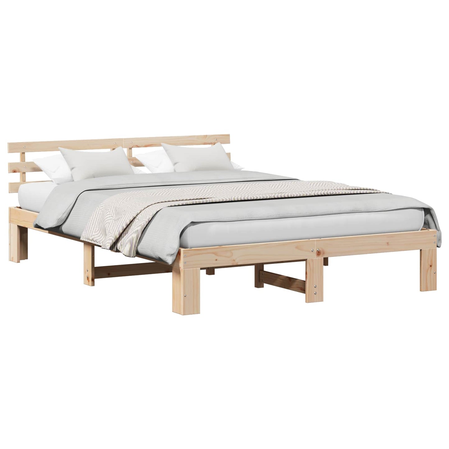 Bed Frame with Headboard Natural 150 x 200 cm Solid Pine Wood