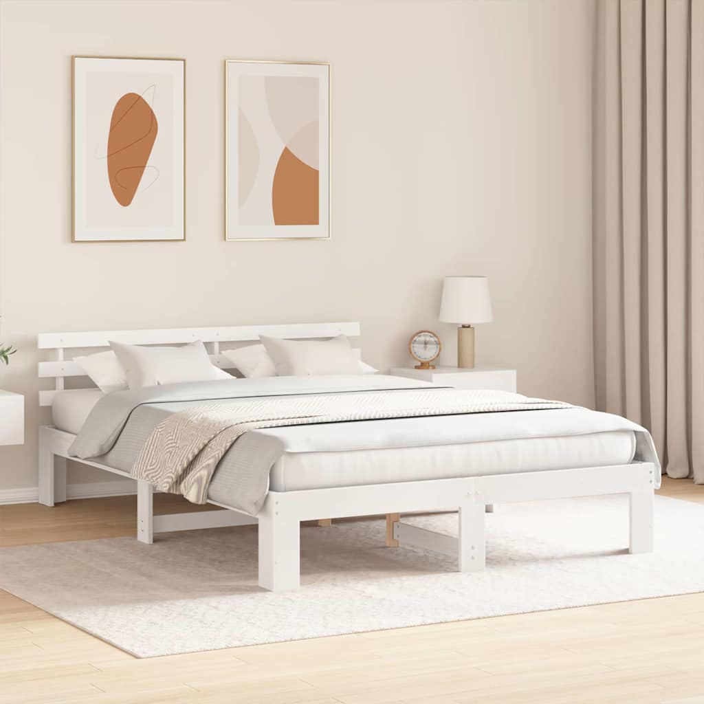 Bed Frame with Headboard White 150 x 200 cm Solid Pine Wood