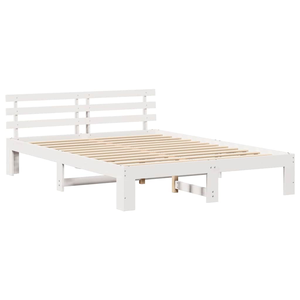 Bed Frame with Headboard White 150 x 200 cm Solid Pine Wood