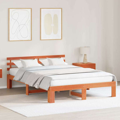 Bed Frame with Headboard Wax Brown 150 x 200 cm Solid Pine Wood