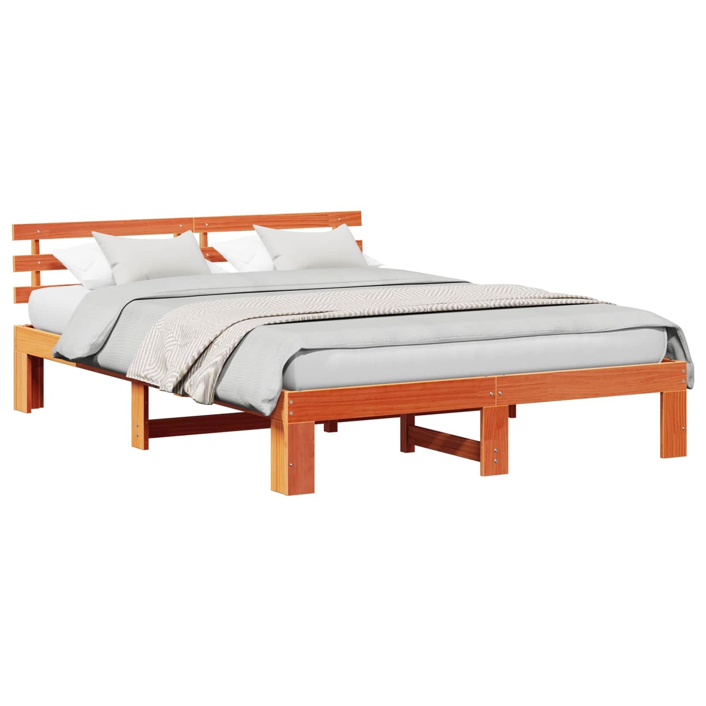 Bed Frame with Headboard Wax Brown 150 x 200 cm Solid Pine Wood