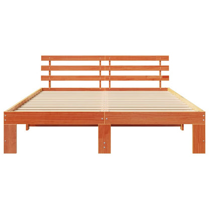 Bed Frame with Headboard Wax Brown 150 x 200 cm Solid Pine Wood