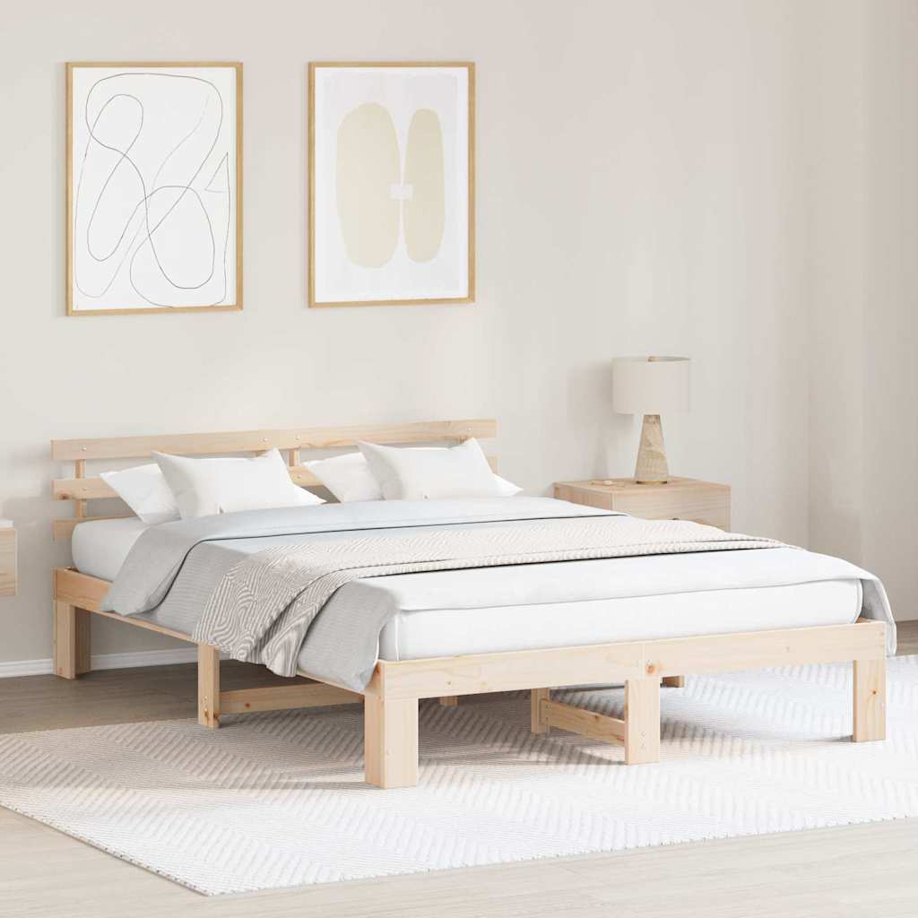 Bed Frame with Headboard Natural 140 x 200 cm Solid Pine Wood