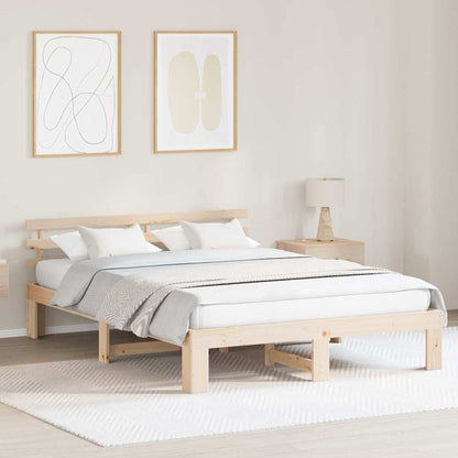 Bed Frame with Headboard Natural 140 x 200 cm Solid Pine Wood