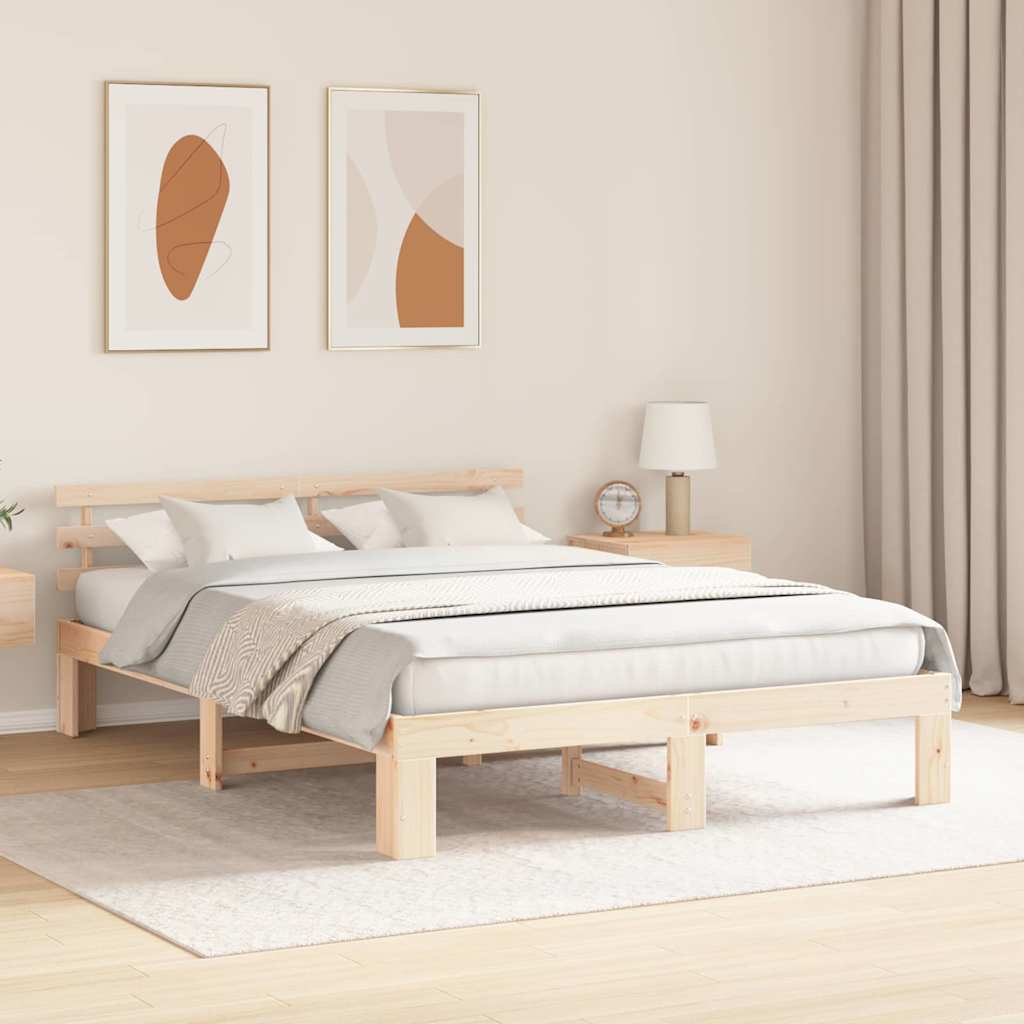 Bed Frame with Headboard Natural 140 x 200 cm Solid Pine Wood